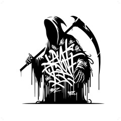 Wall Mural - grim reaper silhouette, horror character in graffiti tag, hip hop, street art typography illustration.