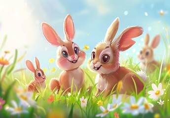 Cute bunnies: adorable bunny art featuring chubby cheeks, expressive eyes. Easter-themed content