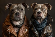 These Two Canine Companions Exude Coolness, Wearing Stylish Leather Jackets And Showcasing Their Unique Personalities