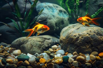 Goldfish oasis. Gliding through an aquatic garden landscape
