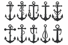 Set Of Simple Various Anchor Icon Illustration Design, Silhouette Of Anchor Symbol Collection Template Vector Vector Icon, White Background, Black Colour Icon