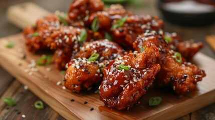 Wall Mural - Chicken wings with sesame seeds on wooden board
