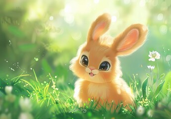 Cute bunnies: adorable bunny art featuring chubby cheeks, expressive eyes. Easter-themed content