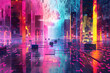 Pixel Craft: A Fusion of Neon Hues in a Vibrant Digital Abstract Artwork