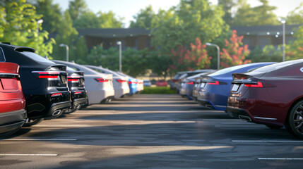 Poster - moderns sedan cars in parking lot 