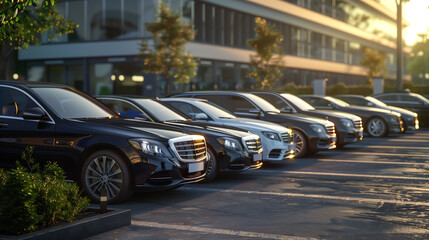 Poster - moderns sedan cars in parking lot 