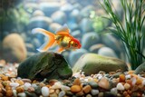 Fototapeta Abstrakcje - Goldfish tranquility. Peaceful drift in aquatic realm