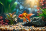 Fototapeta Abstrakcje - Goldfish exploration. Exploring aquatic wonders