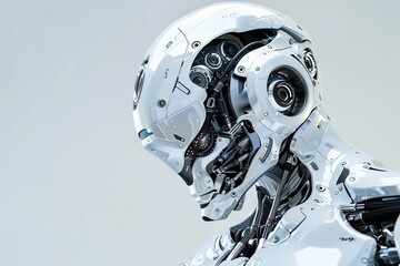 Sticker - Advanced AI robot in Neo-Futuristic style, with white and silver dynamic forms