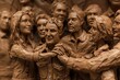 Craft a close-up clay sculpture depicting a diverse group of people joining hands in solidarity, showcasing intricate details and textures to highlight the strength in togetherness