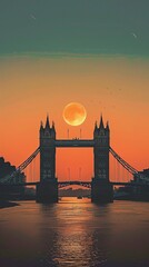 Sticker - Minimalist poster design, London's Tower Bridge] at [the golden hour