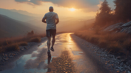 Wall Mural - Jogger running in the mountains of western North Carolina 