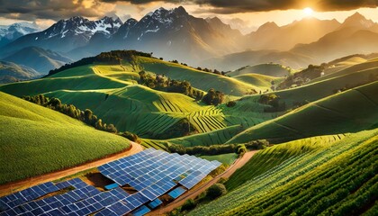 Wall Mural - Top view, Community-based energy cooperatives empower local residents to collectively invest in and manage renewable energy projects, fostering community engagement and ownership.