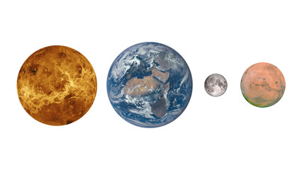 Wall Mural - venus, earth, moon and mars isolated on transparent background, png file. elements of this image fur