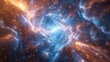 Dynamischer Weltraum, Sterne umgeben von blau-rotem Leuchten, fesselndes Zentrum, AI Generative
