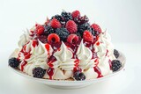 Fototapeta Tulipany - Pavlova cake with whipped cream and fresh berries