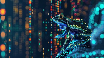 Wall Mural - Big data visualization. A digital frog in flow information. Information aesthetic design. Generative AI