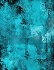 Wall Mural - Abstract grunge art in turquoise blue tints. Contemporary painting. Modern poster for wall decoration