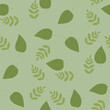 Green leaves isolated on a pastel green background. Abstract poplar and rowan leaves. Seamless pattern. Background for textile, paper, cover, dishes, interior decor.