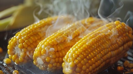 Canvas Print - Three corns grilling with smoke