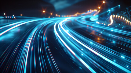 Poster - high speed light trails abstract background, futuristic cyber tech wallpaper 