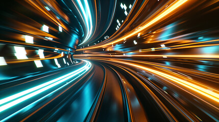 Poster - high speed light trails abstract background, futuristic cyber tech wallpaper 