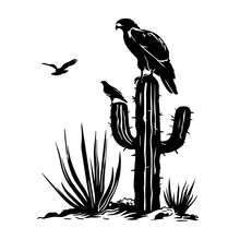 Desert Scene With Cacti And Birds