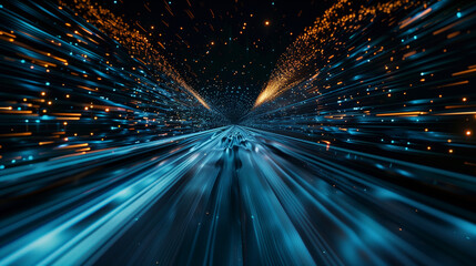 Poster - high speed light trails abstract background, futuristic cyber tech wallpaper 