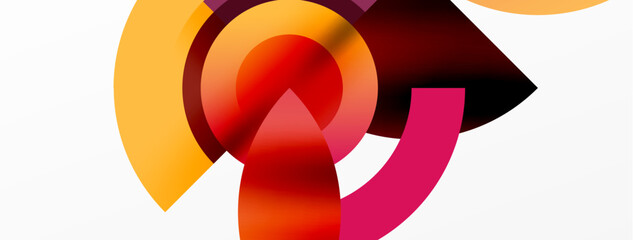 Poster - A vibrant carmine logo with a symmetrical arrow pointing right surrounded by a circular pattern. Closeup details reveal tints and shades in the artful design