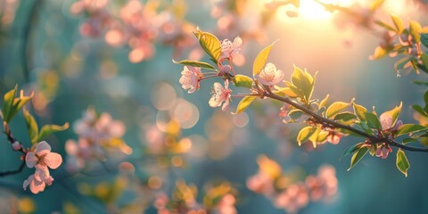  Blossoming Branch of Tree With Pink Flowers. Generative AI