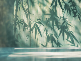 Wall Mural - a wall with shadows of a bamboo forest,subtle light and shadow, an interior design style background,