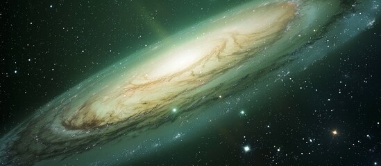Wall Mural - Spectacular view of a radiant spiral galaxy displaying a luminous white disk at its center against the backdrop of space