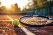A close up of a tennis racket striking a ball,Tennis player hit shot tennis ball,  AI generated