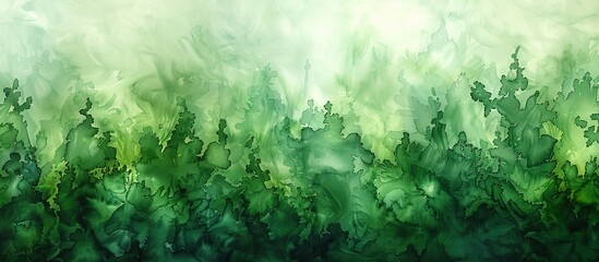 Wall Mural - An artistic abstract painting depicting green and white grass under a serene blue sky background