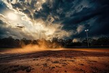 Fototapeta Tematy - A dramatic moment of a baseball pitch, second base during match in the field, Ai generated