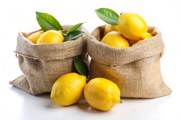 Wall Mural - Delicious lemon in a burlap bag, cut out
 isolated transparent background