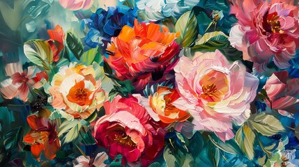 Beautiful floral background. Colorful flowers. Oil painting. Abstract art background.