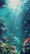 Craft a captivating underwater scene with a low-angle perspective, showcasing minimalist designs that evoke tranquility and depth Experiment with innovative lighting techniques to enhance the ambience