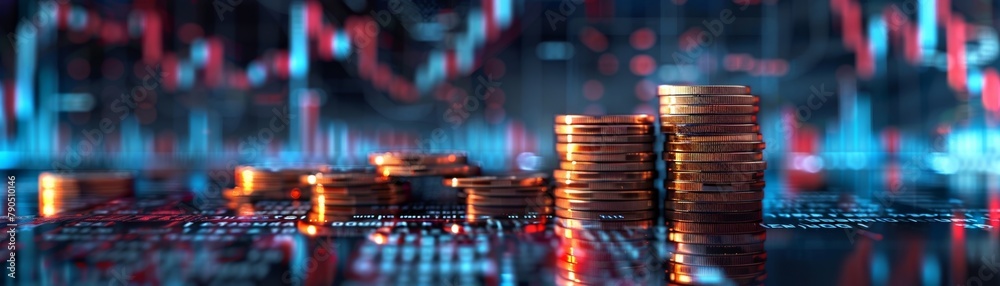 Visualize a stack of coins on a reflective surface with each coin ...