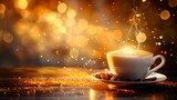 Coffee cup with beautiful golden background