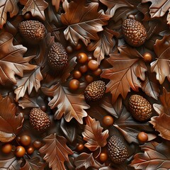 Canvas Print - 3D acorns scattered among oak leaves, creating a pattern of growth and renewal.  Seamless Pattern, Fabric Pattern, Tumbler Wrap, Mug Wrap.