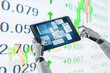 Financial technology concept with robot analyze stock market