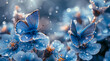 Icy Whispers: Blue Butterflies Amidst Frozen Floral Fantasy