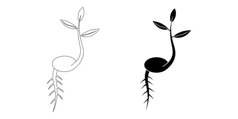 Poster - outline silhouette sprout icon set isolated on white background