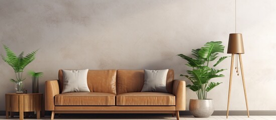 Poster - A cozy living room with a sofa and two houseplants