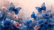 Icy Whispers: Watercolor Garden of Blue Butterflies Amongst Frozen Flora