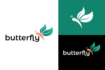 Wall Mural - Logo ready elegant simple creative brand identity company corporate cafe fashion food initial letter word mark sign butterfly leaf modern