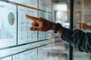 Poster - A professional analyzing data charts on a touchscreen display.