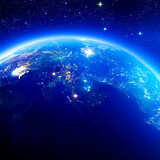 Fototapeta Sawanna - Night of Planet Earth globe from space view with city light of each country.