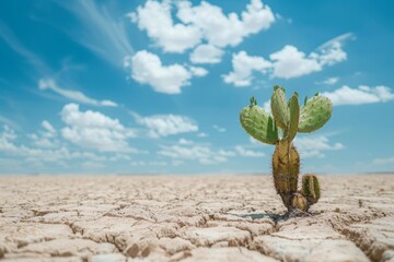 Lone Cactus in Expansive Desert Landscape